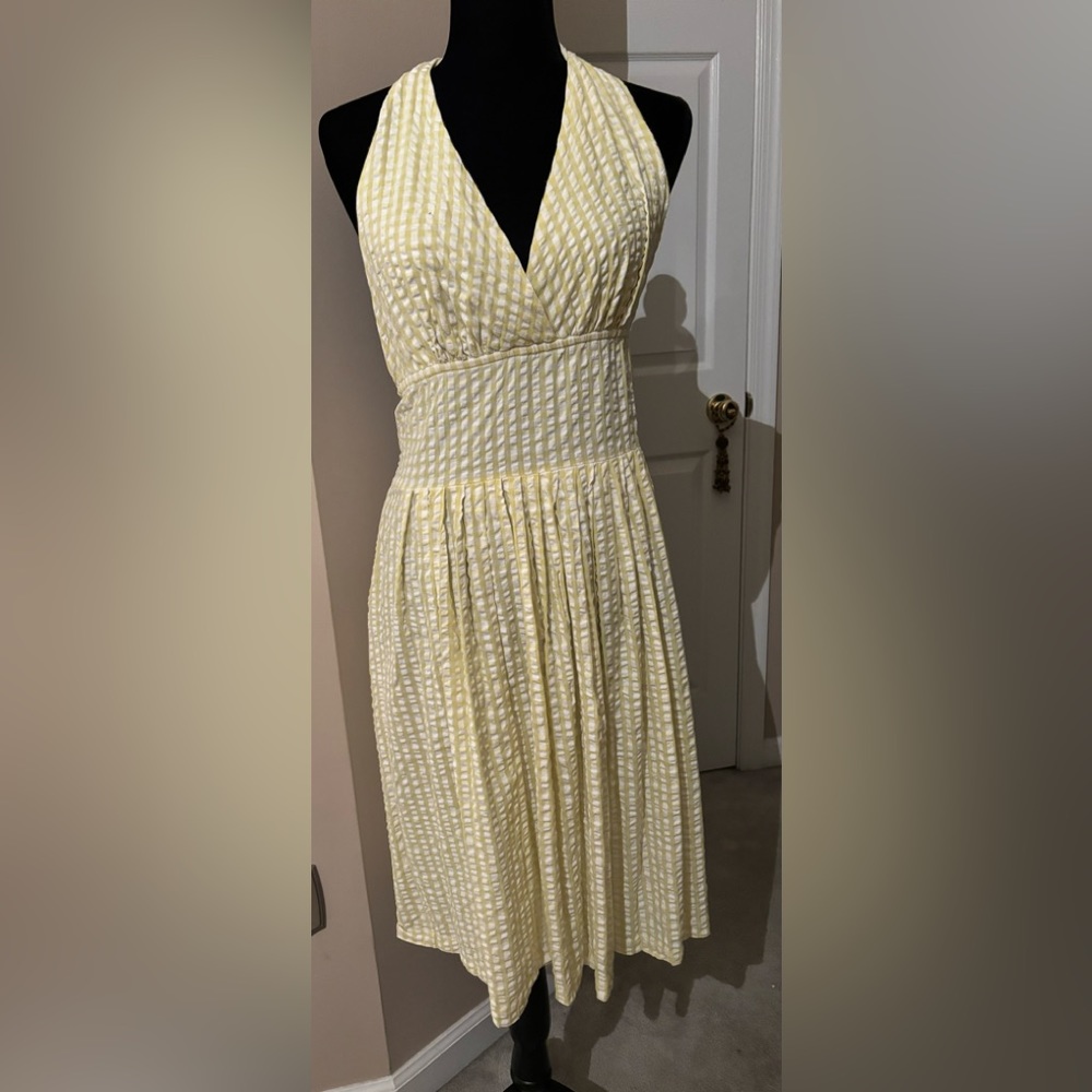 Merona yellow and white seersucker halter dress. Size 10.